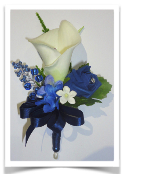 Navy Blue & Ivory Real Touch Calla Lily & Rose Corsage